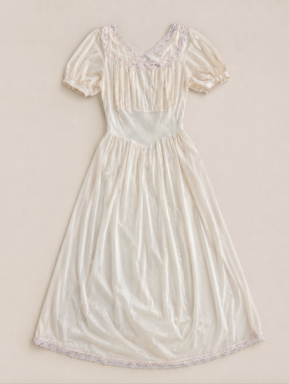 Vintage 1950s Rogers Cream Lace Nylon Tricot Maxi Slip Dress Women's L Prairie - Picture 3 of 17